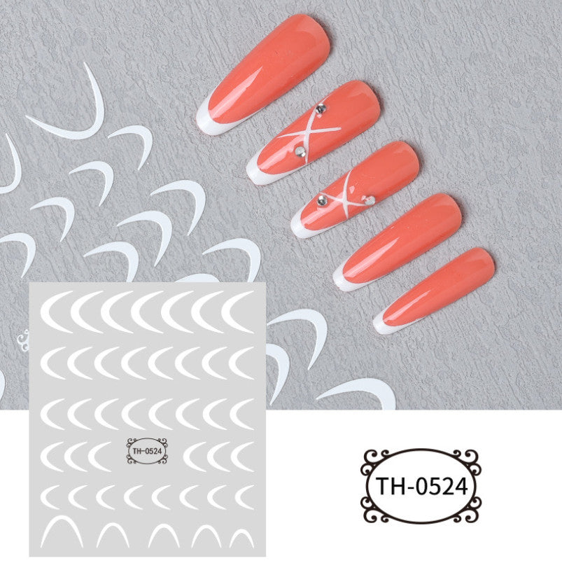 French Tips Nail Stickers White Stripes Wave Self-Adhesive Decals for Nails