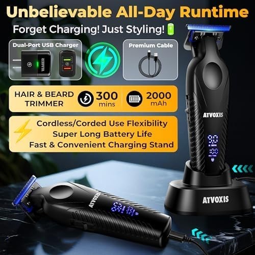 Professional Zero Gap Hair Trimmer with Sharp Blades & Long Battery Life
