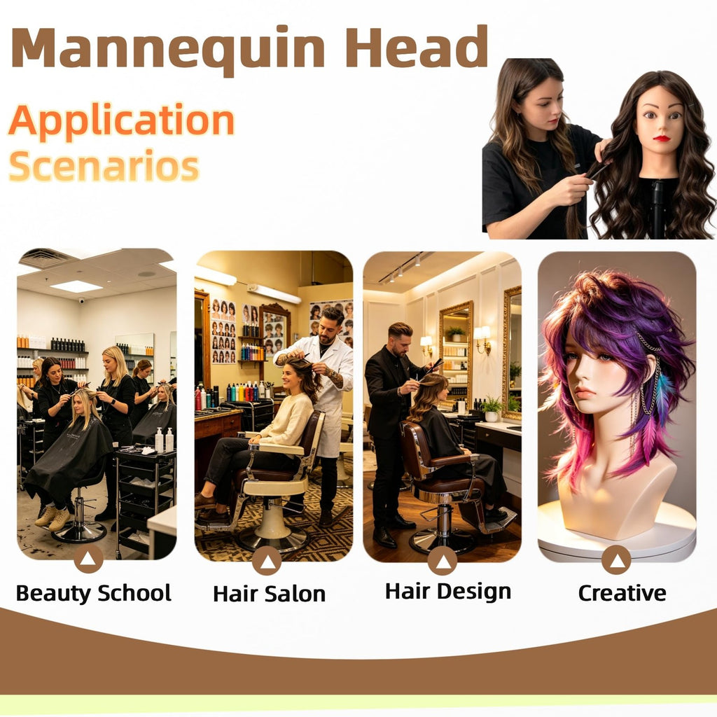 Mannequin Head for Cosmetology Practice 28-Inch Synthetic Hair Styling