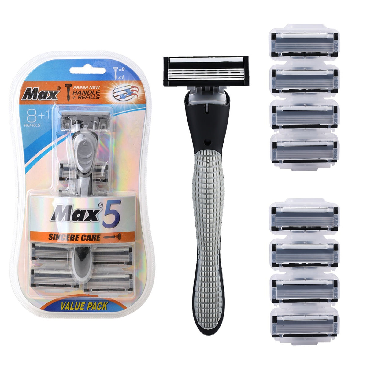 Multi-Layer Razor Handle with 8 Refill Blades - Waterproof & Comfortable