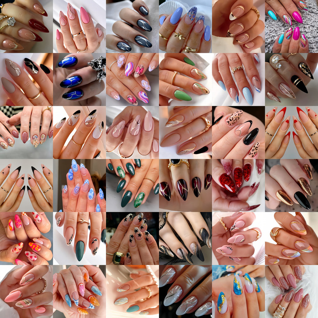 360PCS Press-On Nails Set Short Almond Square Tips Easy-Apply & Reusable