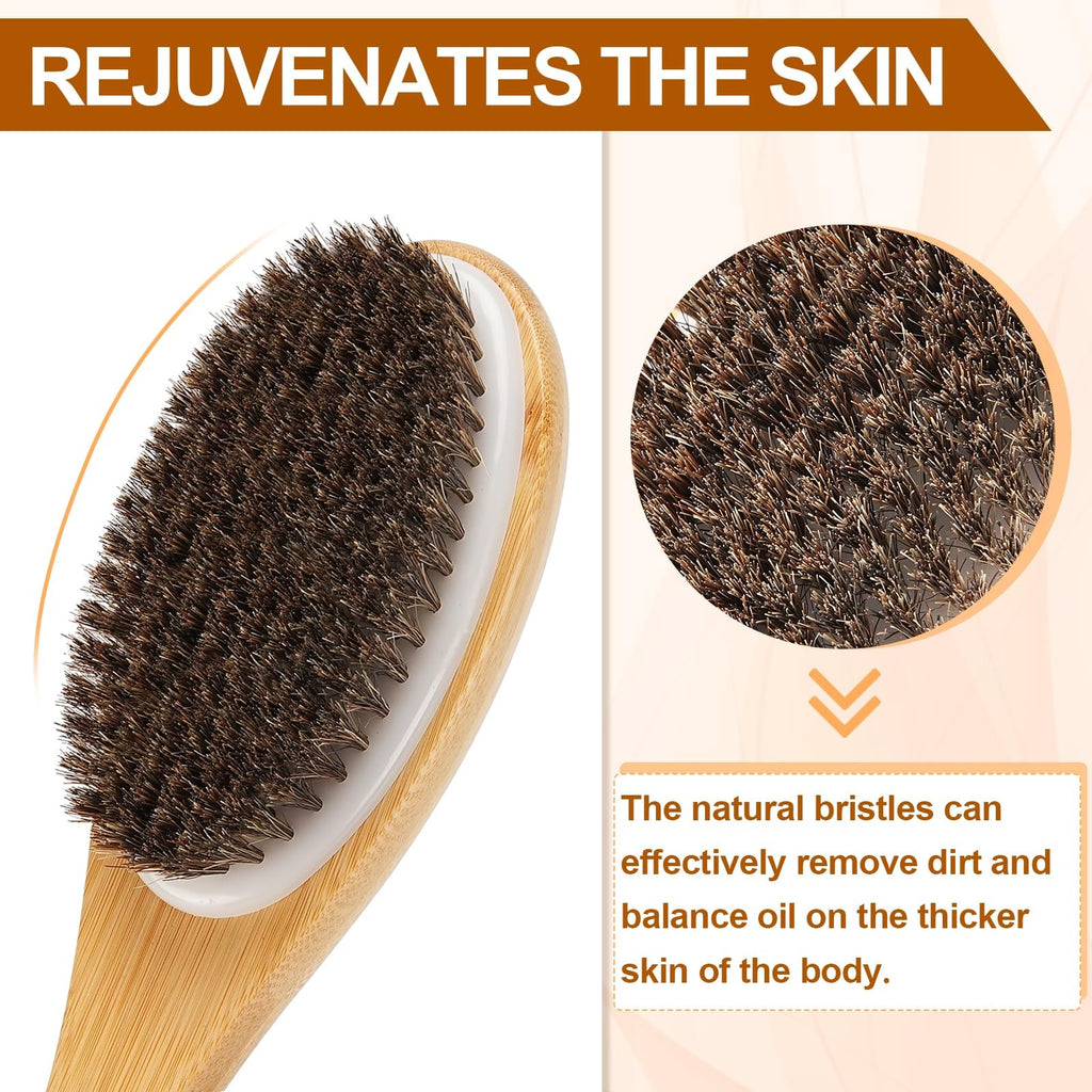 Wood Curved Bath Brush with Long Handle for Back Exfoliation