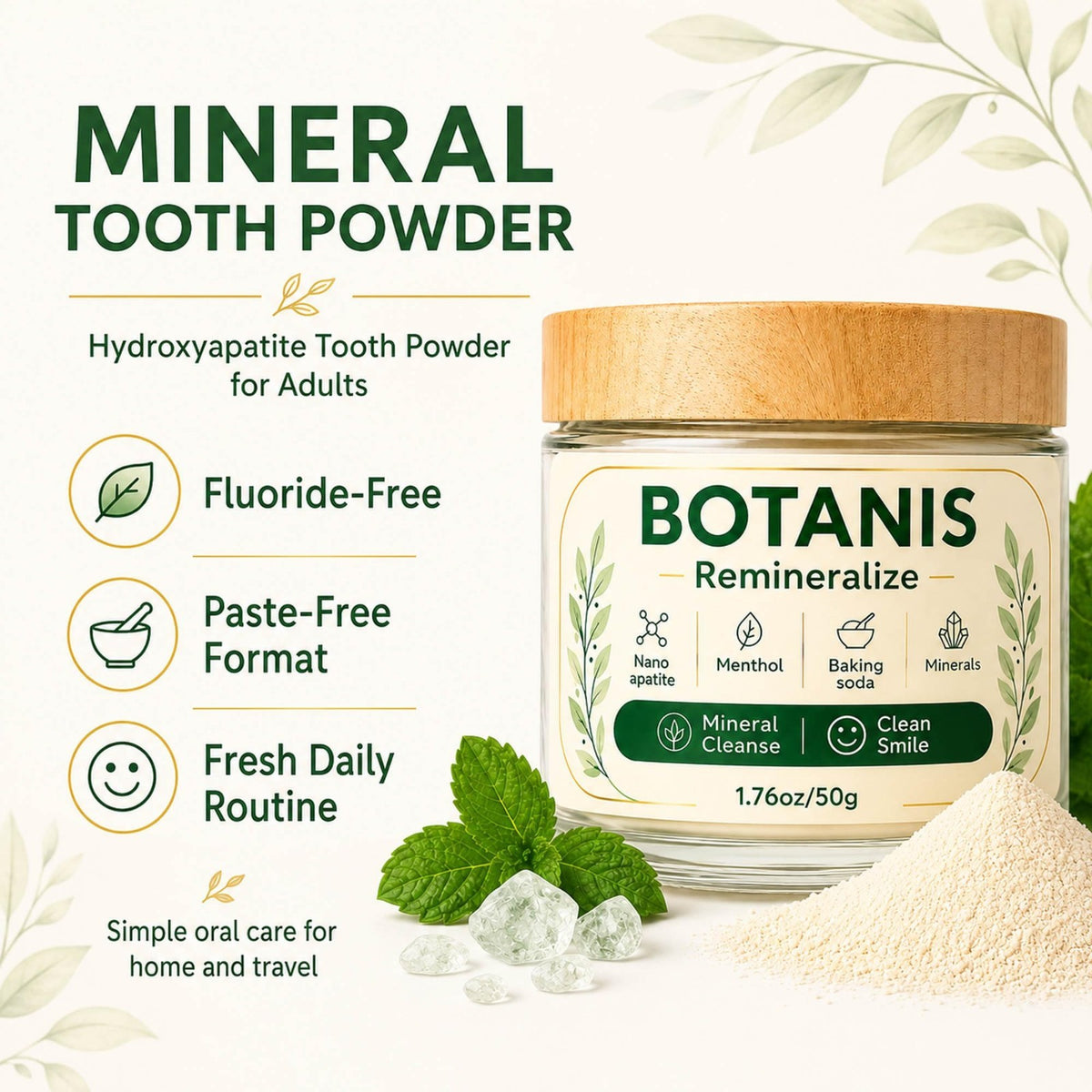 Fluoride-Free Tooth Powder with Xylitol and Calcium Carbonate - Spearmint Flavor