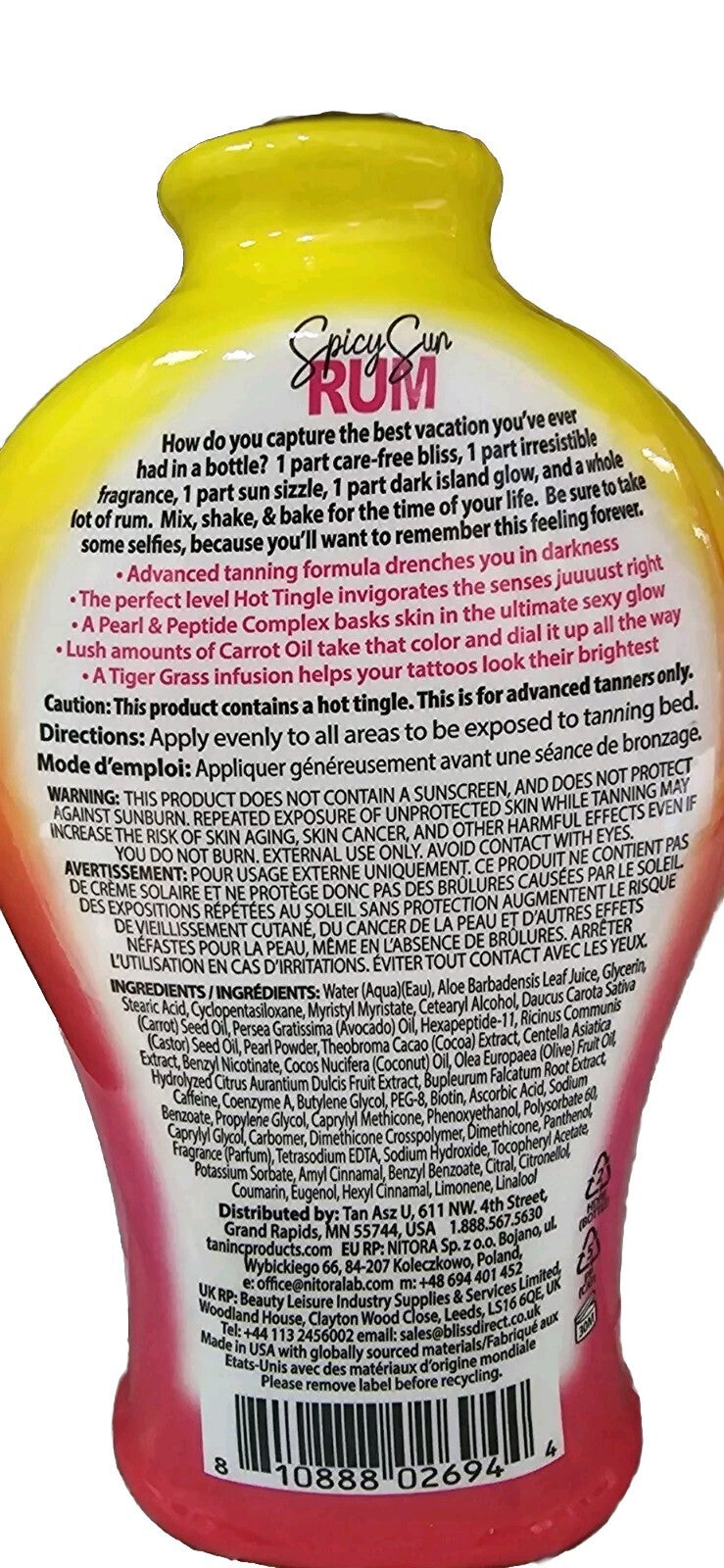 Spicy Sun Rum Tingle Carrot Oil Tanning Lotion 7.5oz - Hot Tingle Effect