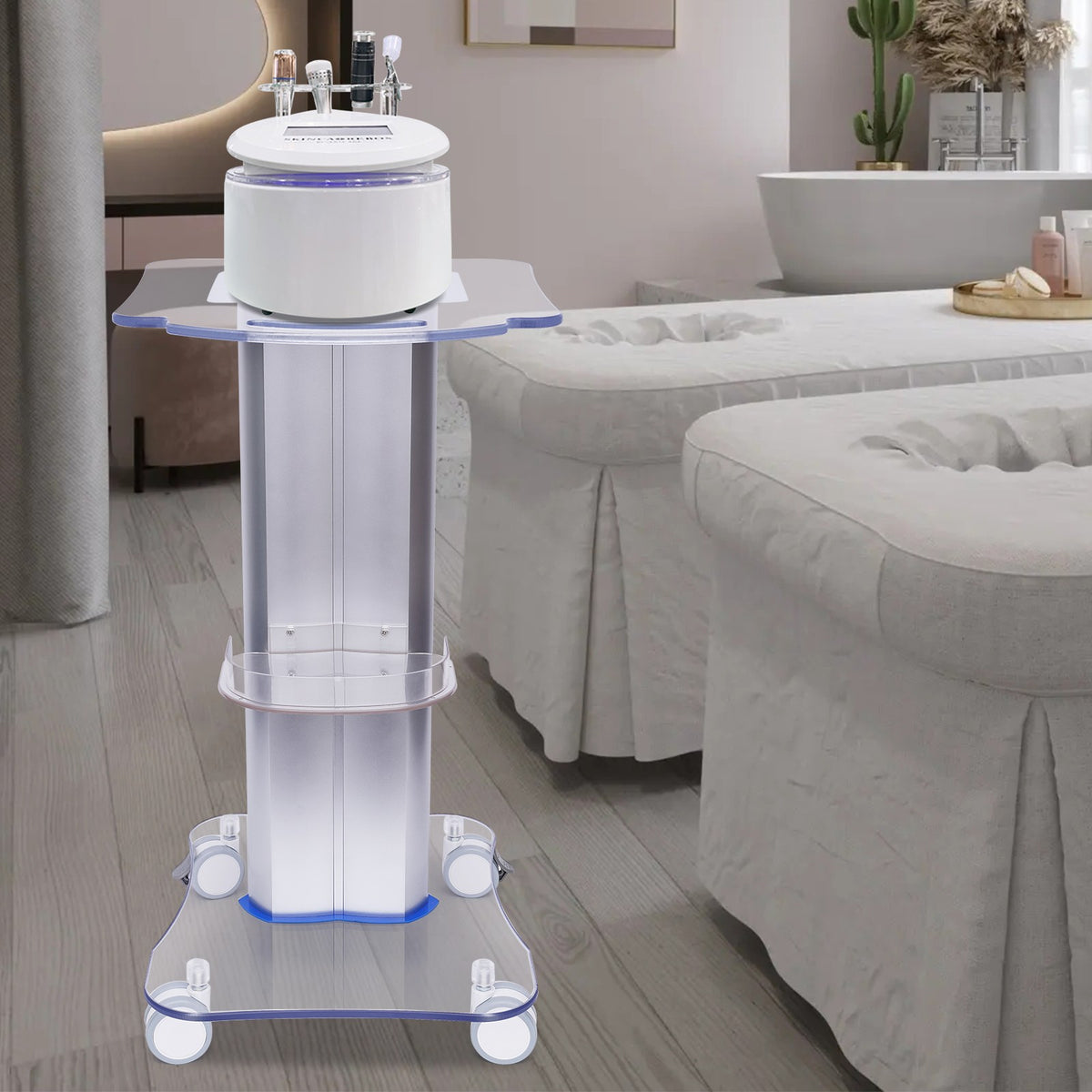 2-Tier Acrylic PVC Salon Trolley with Locking Wheels & Storage Tray
