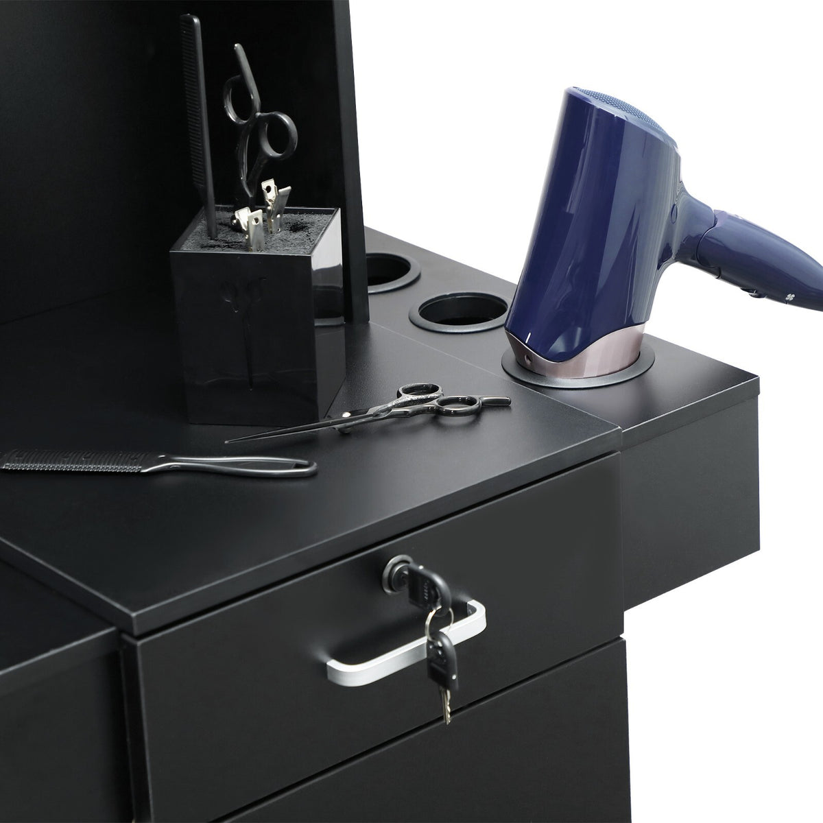 Salon Station Storage Cabinet with Glass Doors and Shelves for Beauty & Barber Shops