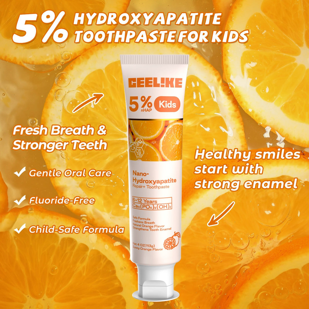 Kids Nano Hydroxyapatite Toothpaste 5% Enamel Strength Orange Flavor