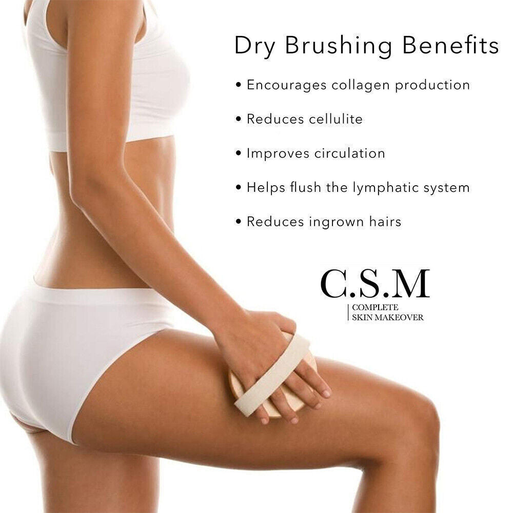 Natural Body Brush for Cellulite Reduction & Lymphatic Drainage - Wet & Dry Exfoliating Brush