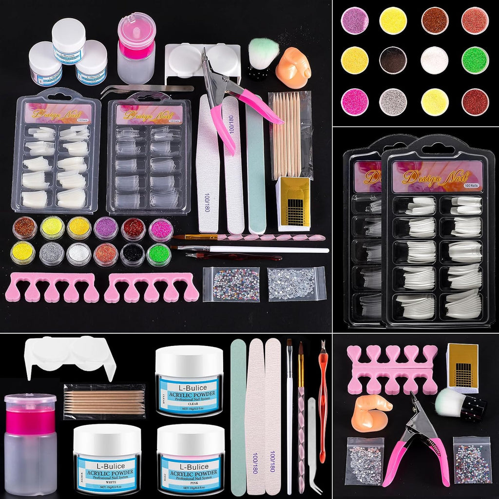 Professional Acrylic Nail Kit for Beginners with Glitter & Art Tools