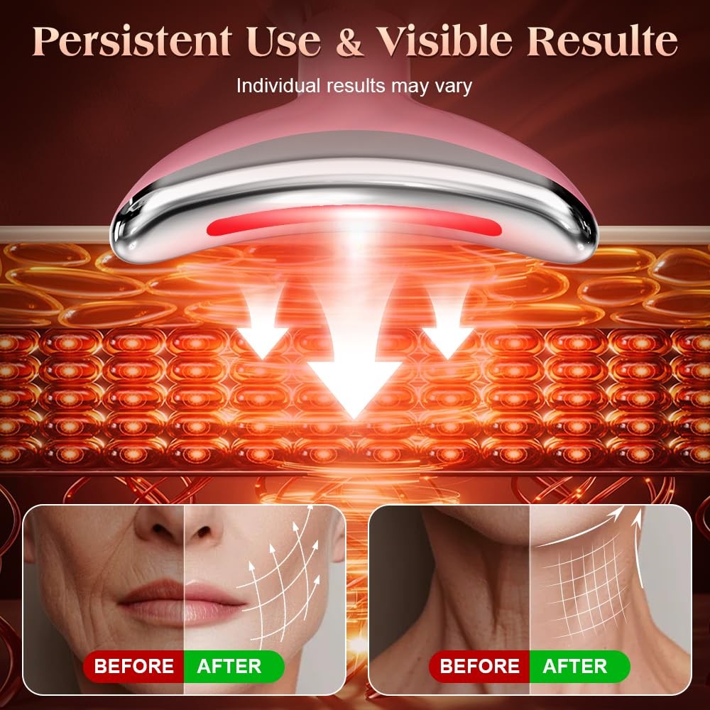 Face and Neck Massager with Heat and Light Therapy - Gua Sha Design