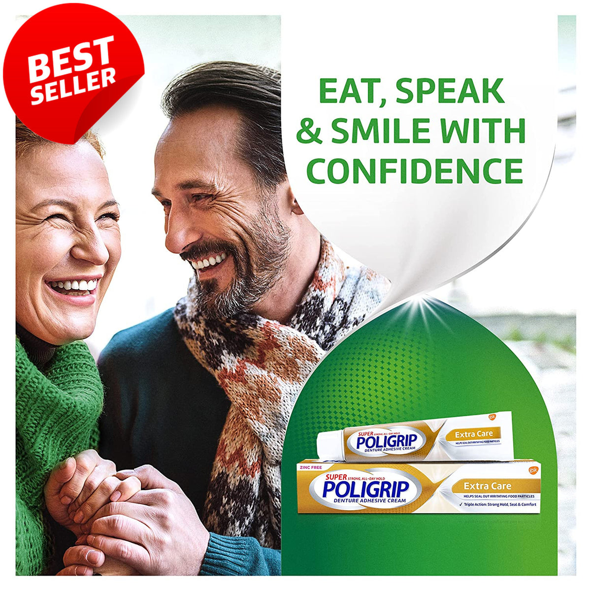 Zinc-Free Denture Adhesive Cream 2.2oz - 4 Pack for Strong All-Day Hold