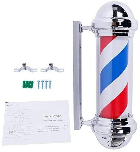 Rotating LED Barber Pole Light for Barbershop Signage - Red White Blue