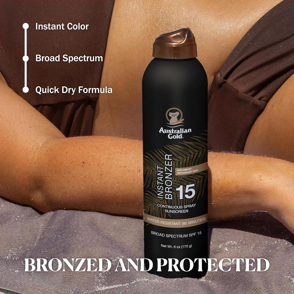 Australian Gold SPF 15 Continuous Spray Sunscreen with Bronzer & Hydration