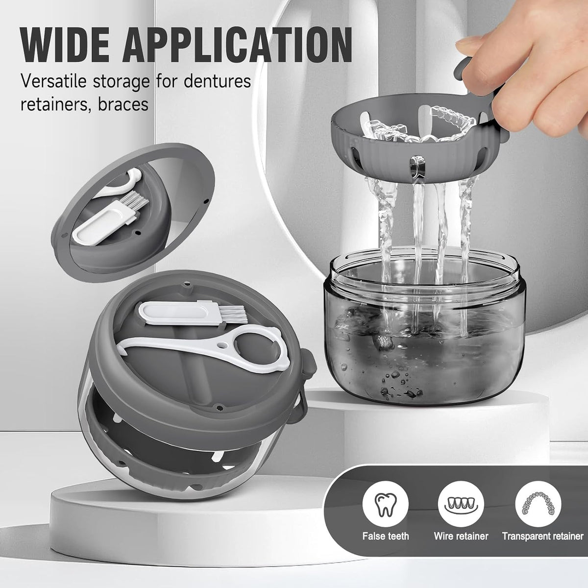 Portable Denture Bath Case Cup with Leak Proof Design for Travel & Storage