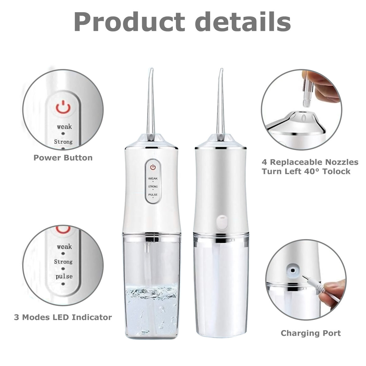 Cordless Water Flosser Dental Oral Irrigator Travel Teeth Cleaner with 4 Tips