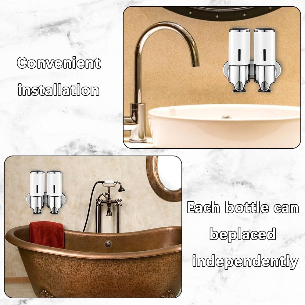 Wall Mount Shampoo Soap Dispenser with 2 Heads for Bathroom & Hotel
