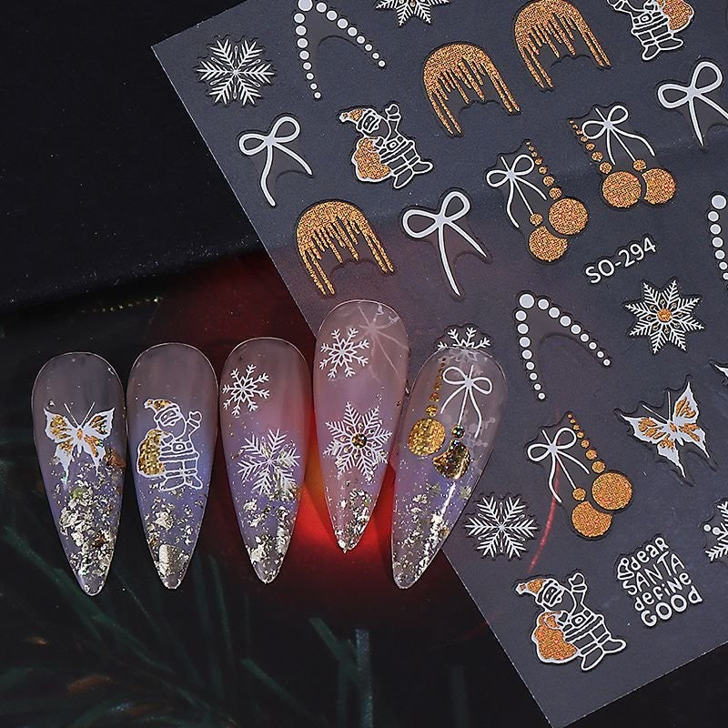 Christmas Nail Stickers Glitter Snowflake Butterfly Holiday Decor - 1 Sheet