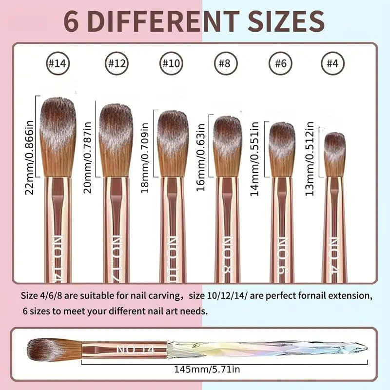 6PCS Acrylic Nail Brush Set with Ergonomic Handles - Professional Nail Art Tools