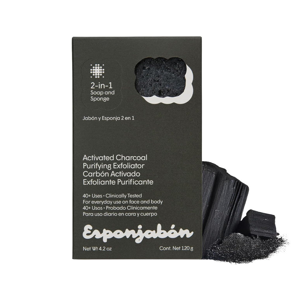 Charcoal Soap Sponge for Body & Face - Reusable Exfoliating Shower Scrubber