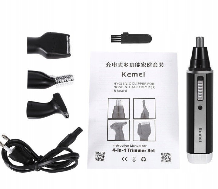 4-in-1 Rechargeable Beard Nose Ear Hair Trimmer Set - Waterproof