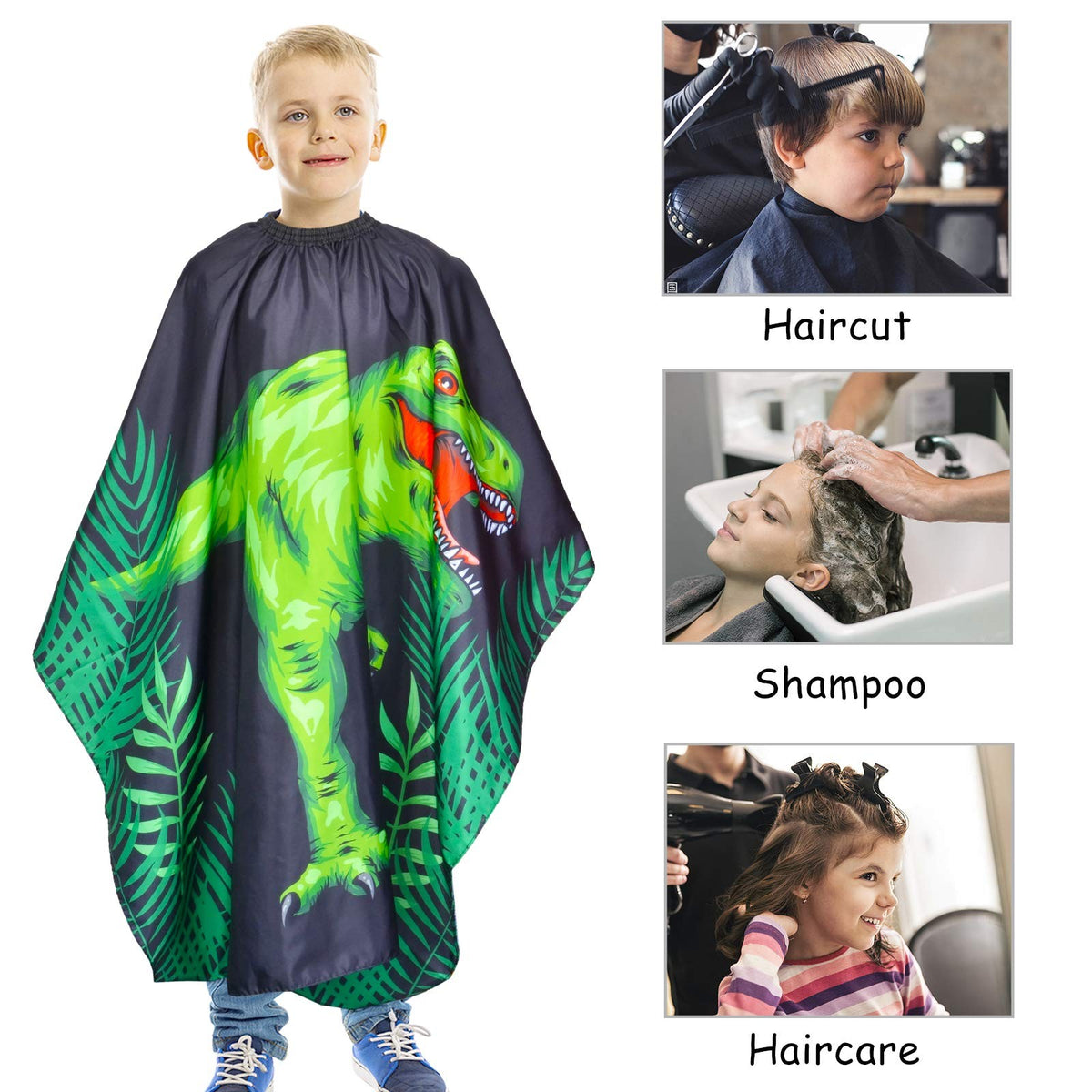 Kids Waterproof Dinosaur Haircut Cape – Adjustable Salon Barber Cover