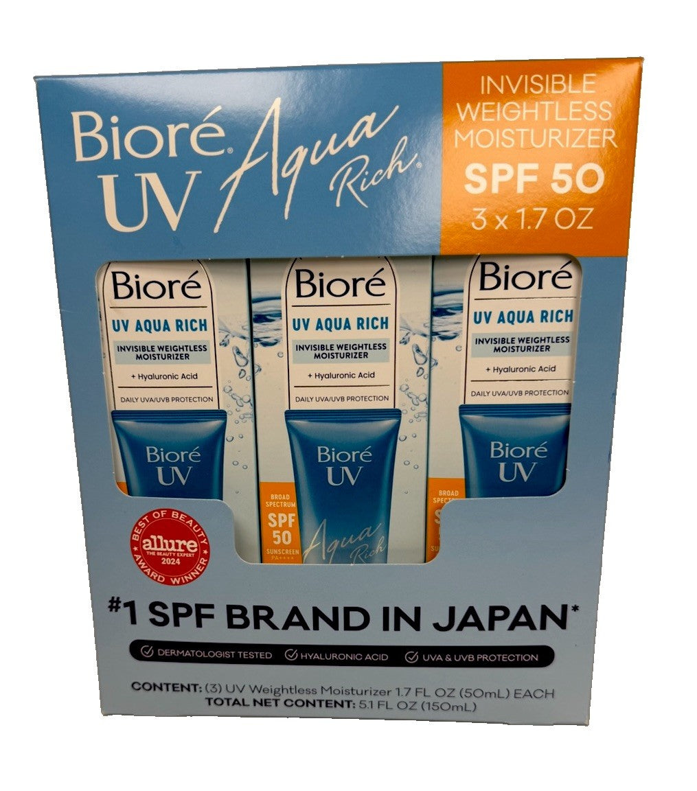 3 Pack SPF 50 Moisturizer with Hyaluronic Acid - Invisible, Lightweight Facial Sun Protection