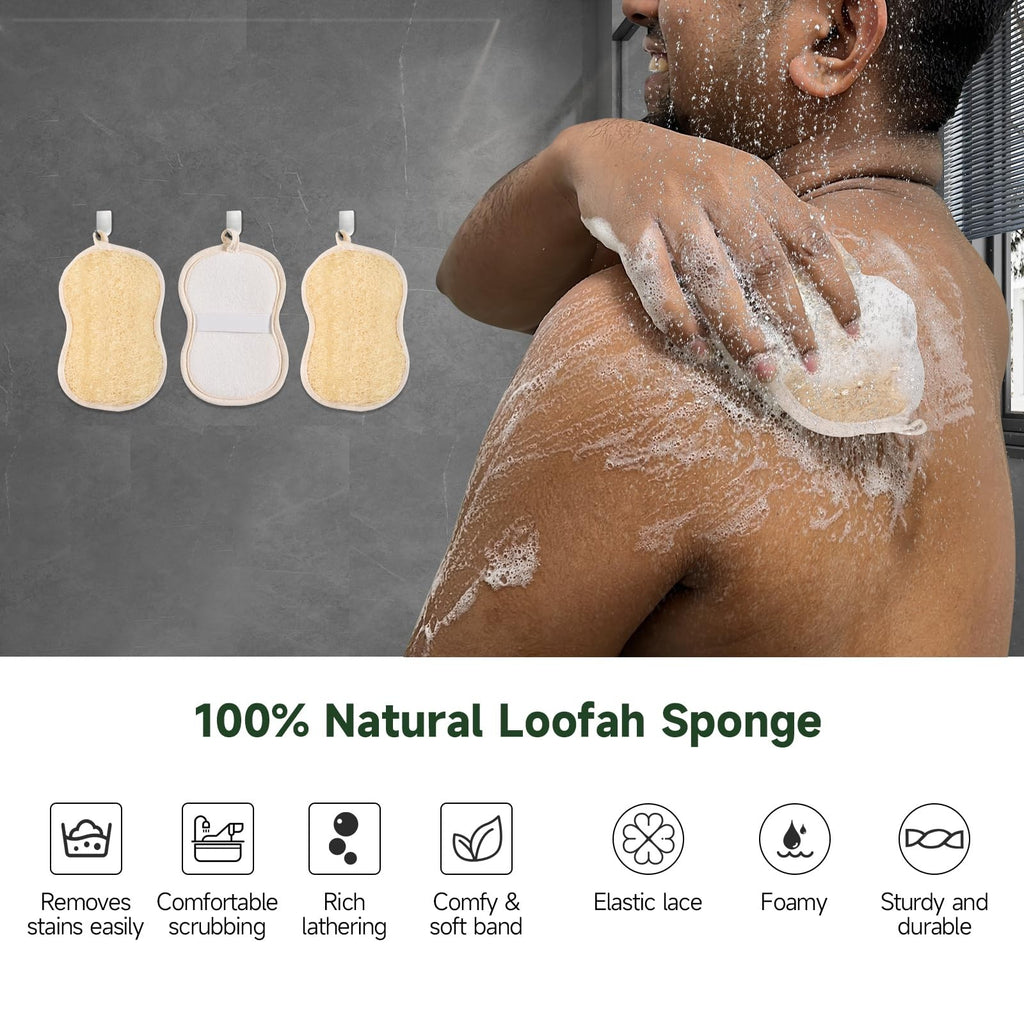 Natural Loofah Exfoliating Body Scrubber 3 Pack - Reusable & Gentle