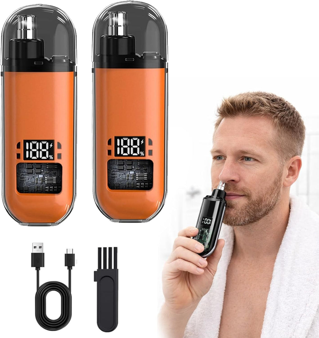 2-in-1 USB Rechargeable Nose & Ear Hair Trimmer with LED Display – Waterproof & Compact