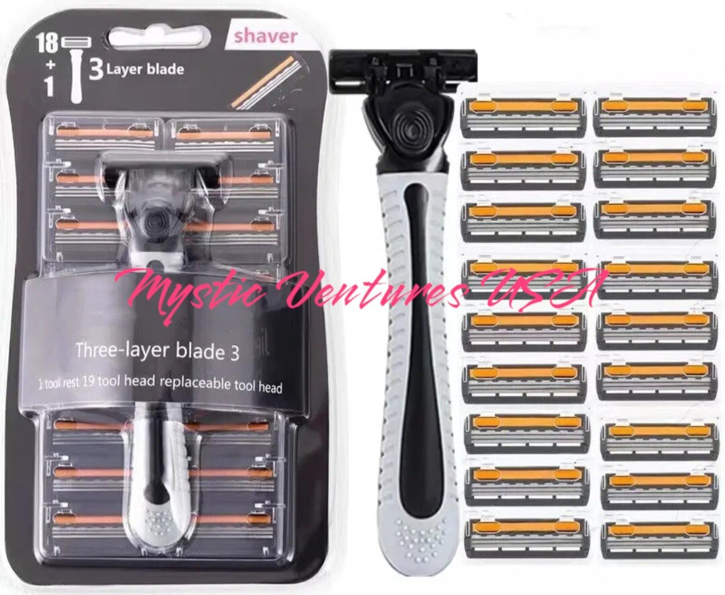 18 Pack Disposable Triple Blade Razor Refills with Handle for Men & Women