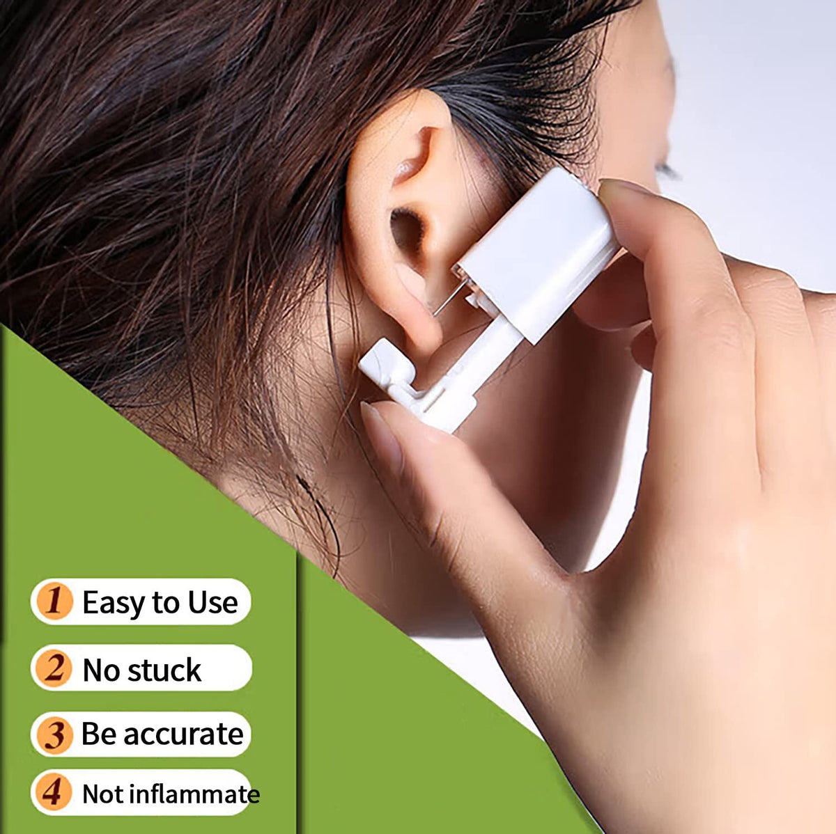 Disposable Ear Piercing Kit, Self-Ear Gun, Silver Stud Earring Starter