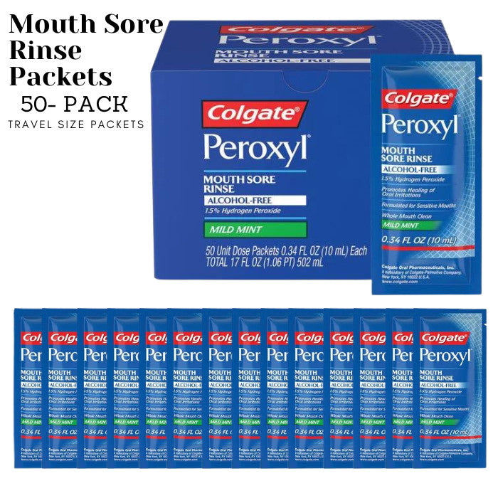 50-Pack Alcohol-Free Mouth Sore Rinse Packets for Oral Wound Healing