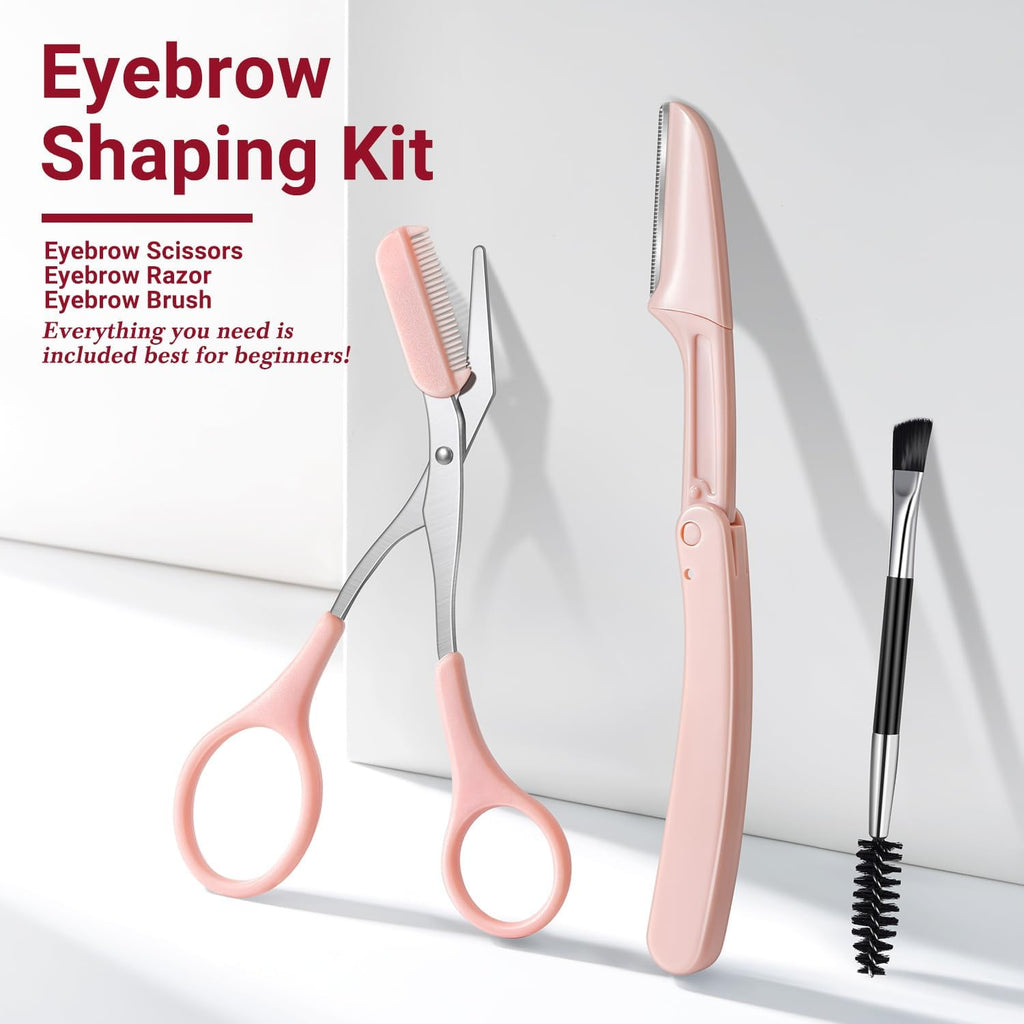 8-Piece Eyebrow & Facial Hair Grooming Kit with Tweezers, Trimmer & Razor