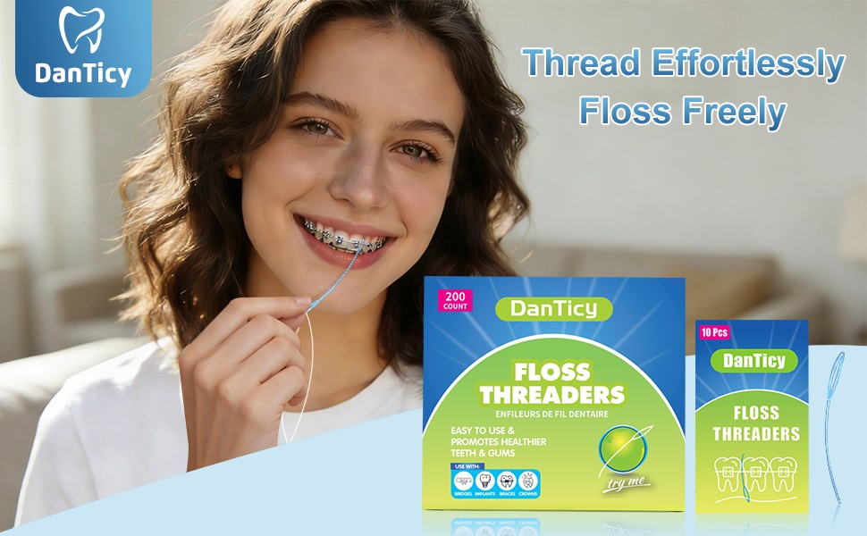 Dental Floss Aid for Braces & Retainers - 200 Count, Strong & Flexible