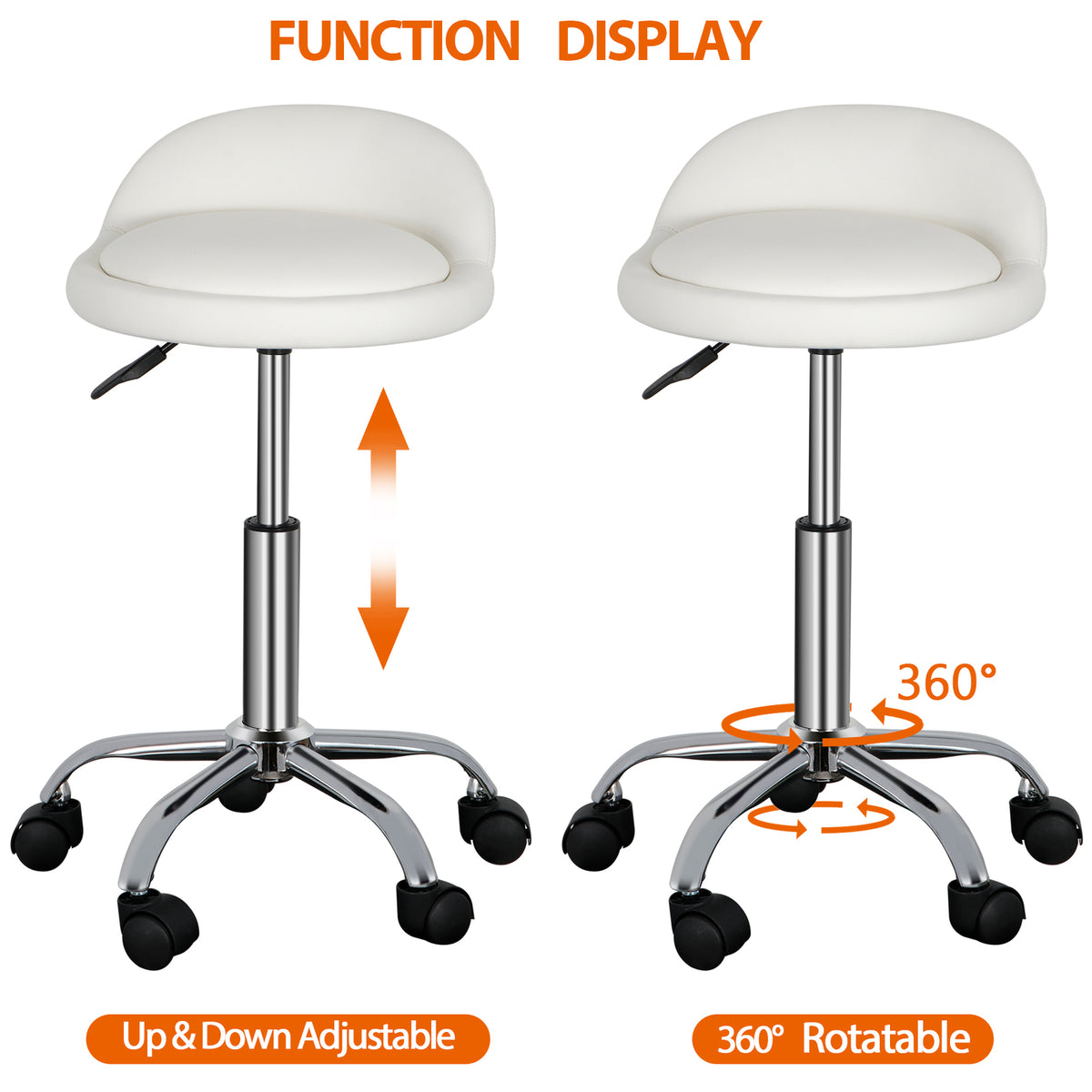 Adjustable Hydraulic Swivel Salon Stool with Backrest - White