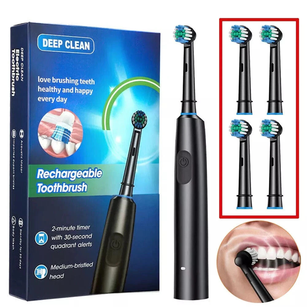 Rechargeable Electric Toothbrush with 5 Modes and Rotating Brush Heads