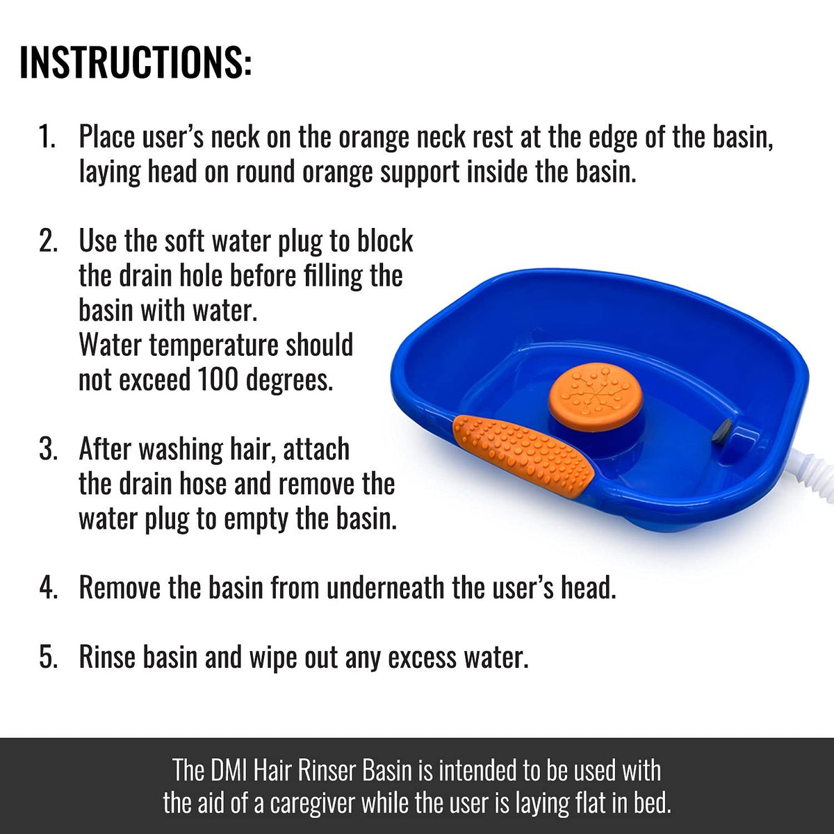 Portable Shampoo Basin with Headrest and Drain Hose for Bedside Hair Washing