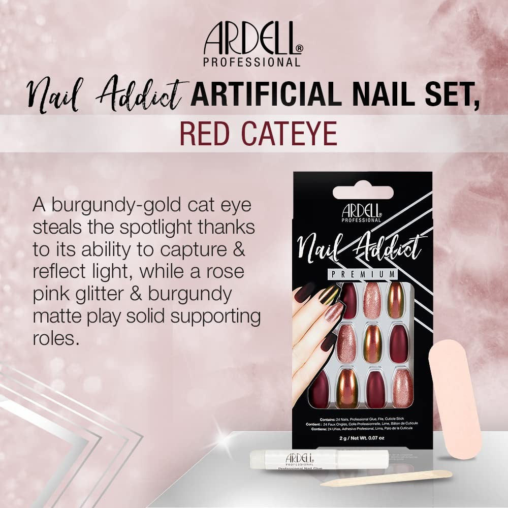 Artificial Nail Set with 24 Long Coffin Fake Nails and Accessories