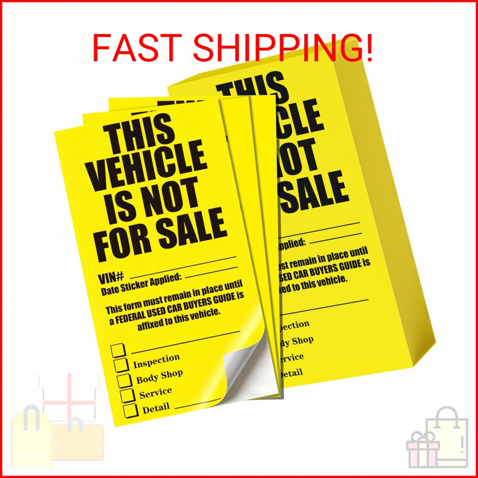 Large Vehicle Not for Sale Window Stickers - 4.1 x 7.5 Inch Removable Decals, Bright Yellow with Black Text - 100 Pack