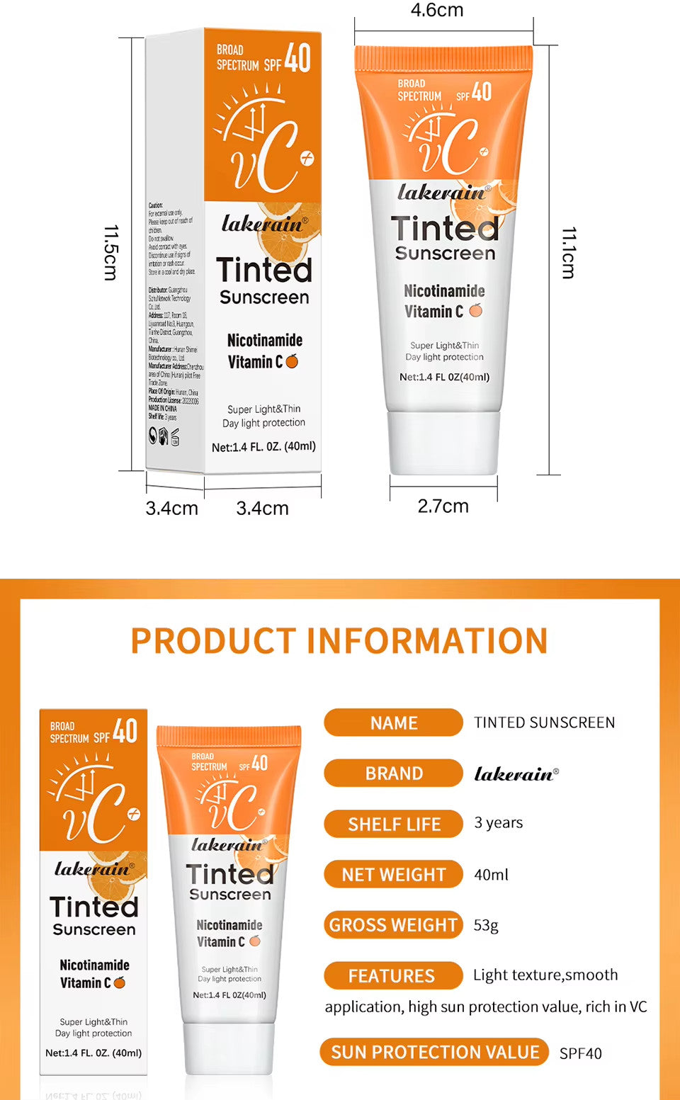 Tinted SPF 40 Sunscreen Moisturizer with Vitamin C - UV Protection Face Cream