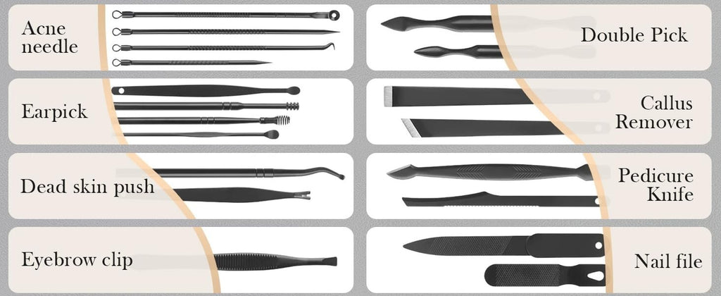 Professional Manicure & Pedicure Kit with 26 Nail Care Tools - Portable Stainless Steel Set
