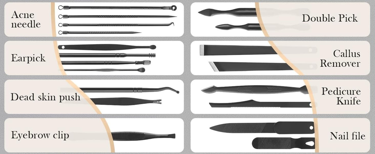 Professional Manicure & Pedicure Kit with 26 Nail Care Tools - Portable Stainless Steel Set