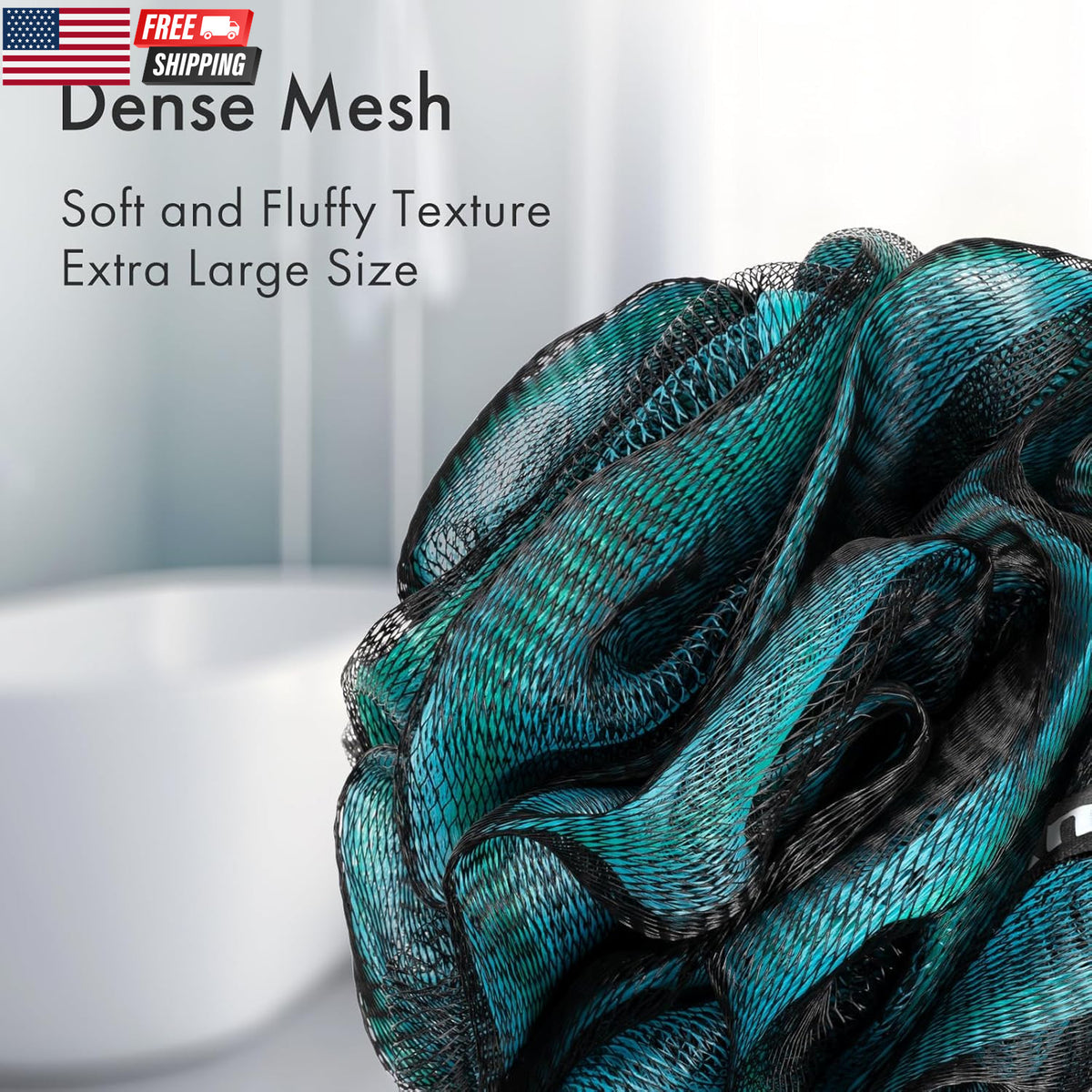 Charcoal Loofah Body Sponge Set of 4 - Exfoliating Shower Loofahs for Men & Women
