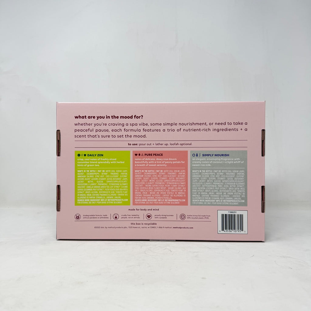 3 Pack Method Body Wash Set - Daily Zen, Pure Peace, Simply Nourish 18oz