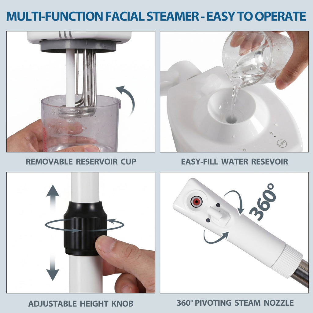 Professional Facial Steamer 2-in-1 with Flexible Arm Ozone & Magnifier Lamp