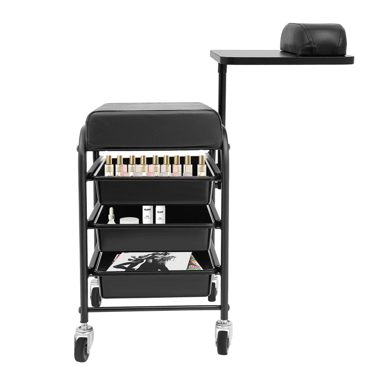Portable Nail Salon Cart with Drawers and Cushioned Support