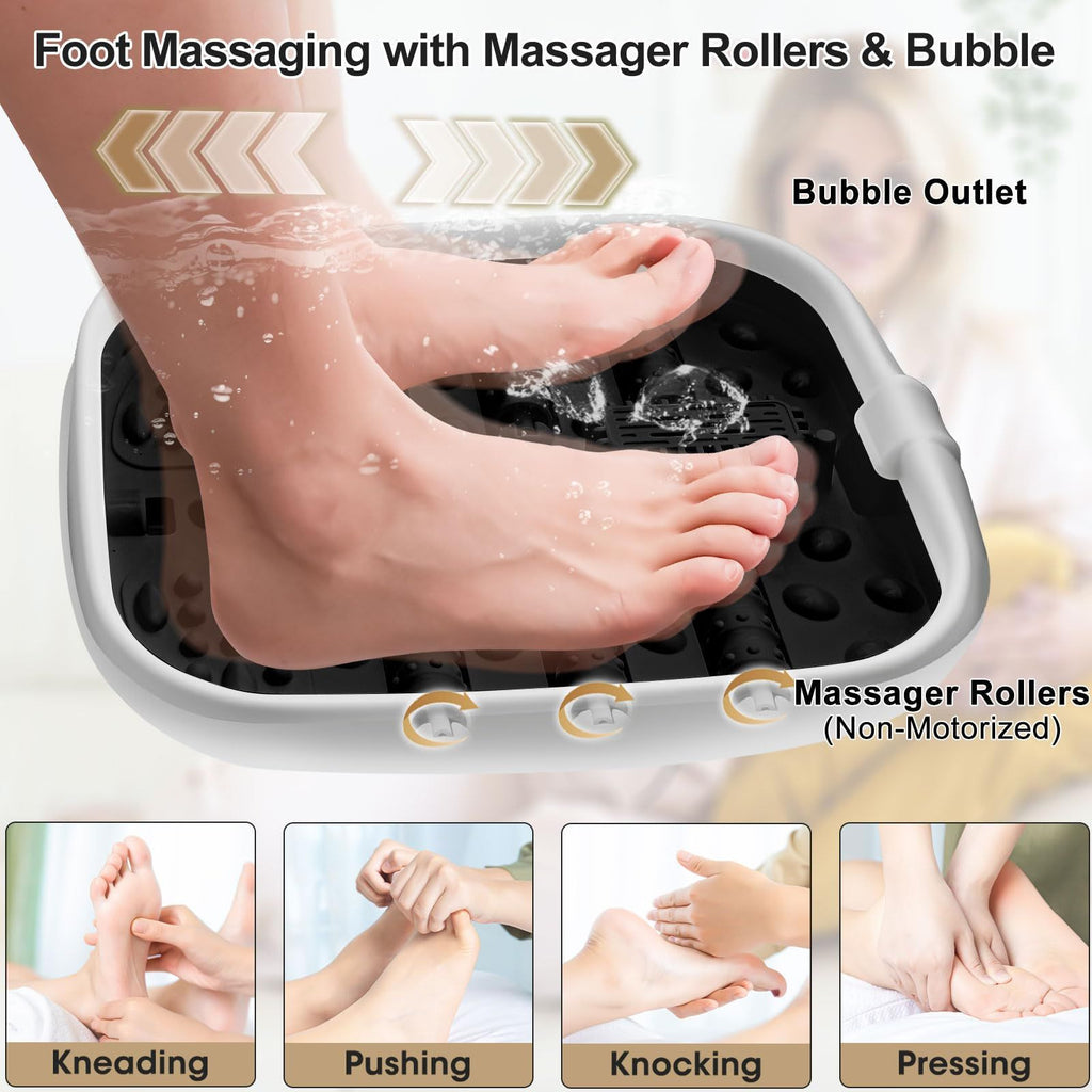 Collapsible Foot Spa Bath with Heat, Massage Rollers & Bubbles – Black