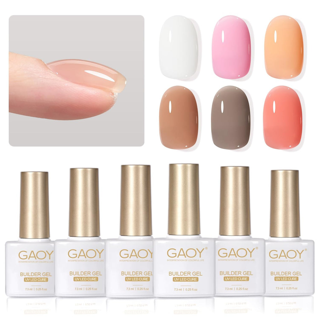 6-Color Builder Gel Nail Set - Milky White Pink Nude Vivid Extensions