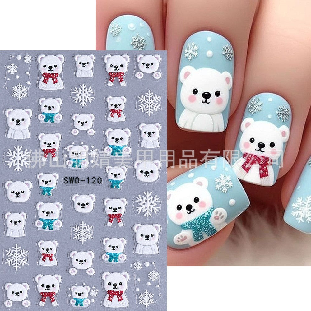 3Pcs Christmas Snowflake Santa Nail Art Stickers Decals Self-Adhesive Holiday Manicure