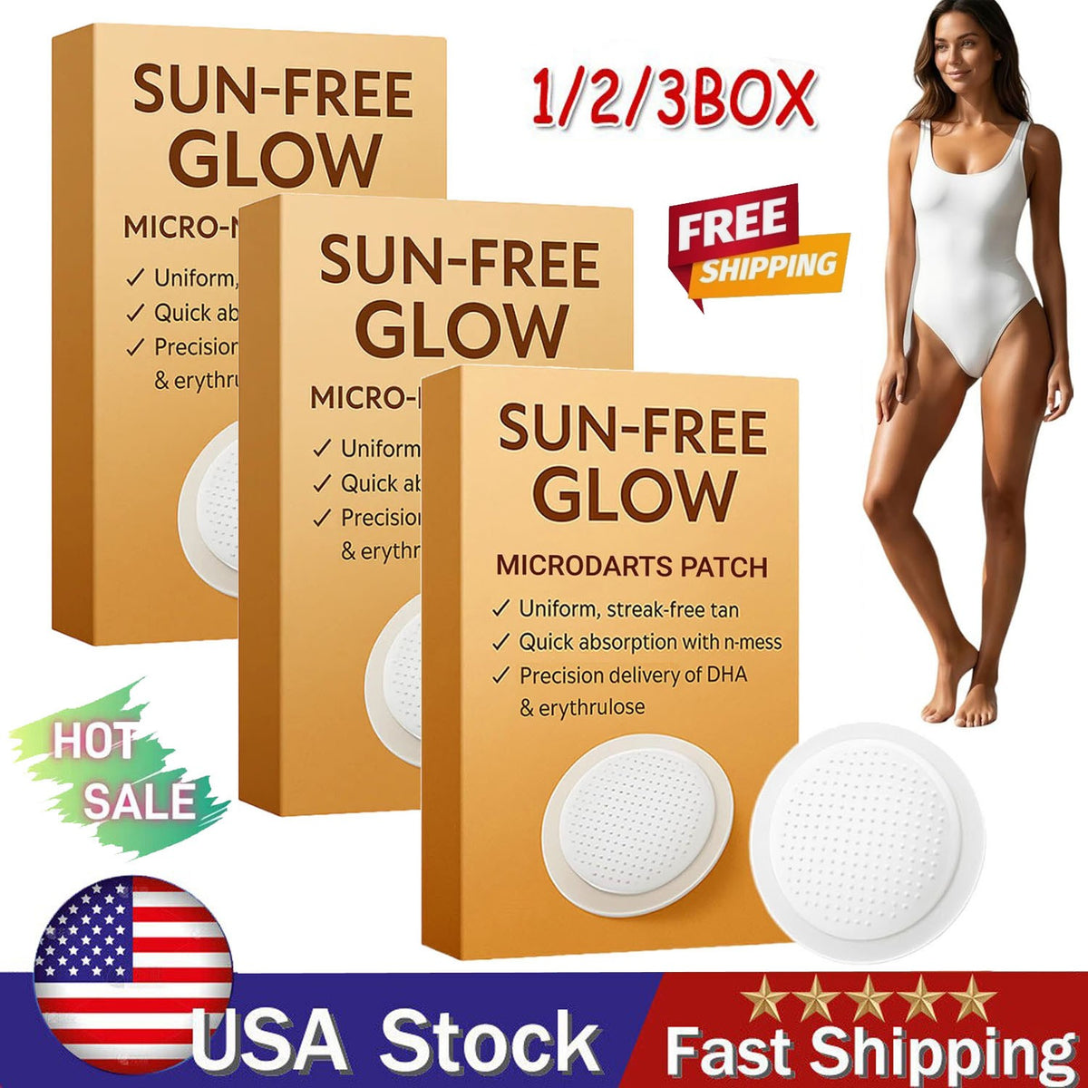 Sun Free Glow Patches for Natural Tan - 10, 20, 30 Pack Options