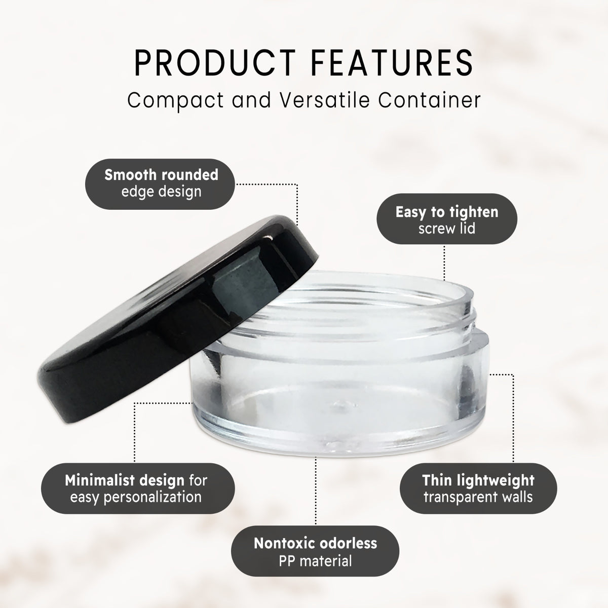 200 Pack 5ML Plastic Makeup Sample Jars - Cosmetic & Lip Balm Containers